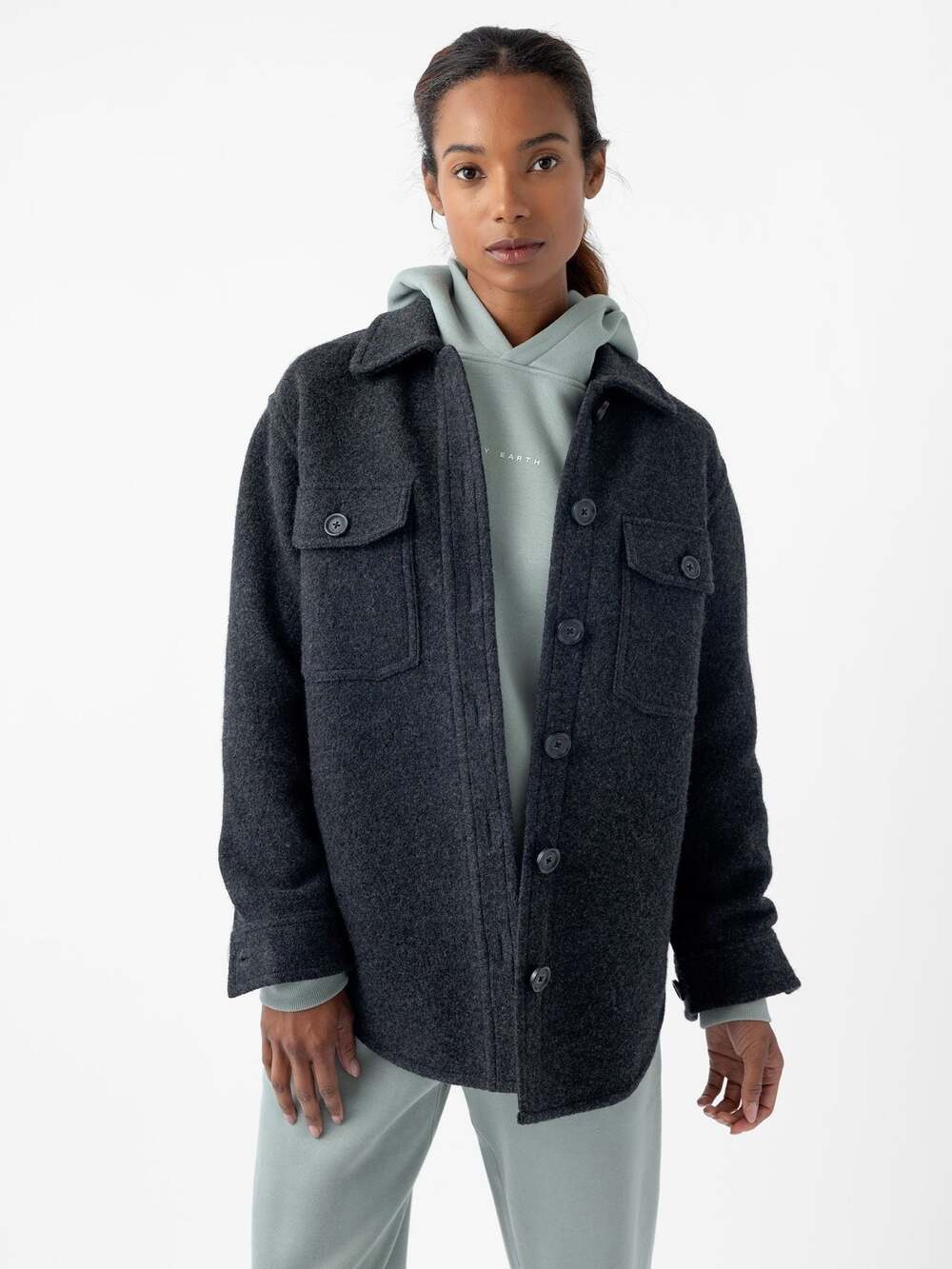 Cozy Earth Women's Bouclé Shacket Jet Black Size S